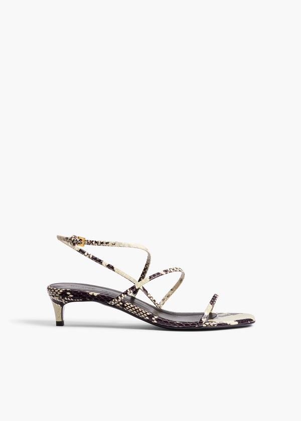 khaite Loop Kitten Heel Sandal Natural Python-Embossed Leather