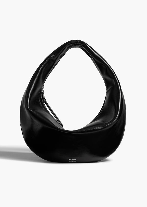 khaite Medium Olivia Hobo Black Crackle Patent Leather