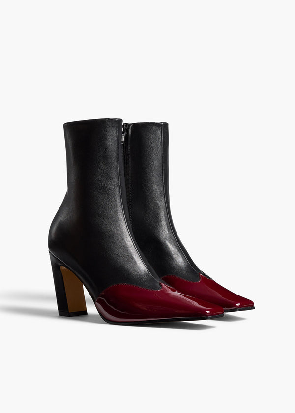Khaite Nevada Stretch High Boot Black Leather With Oxblood Patent Leather
