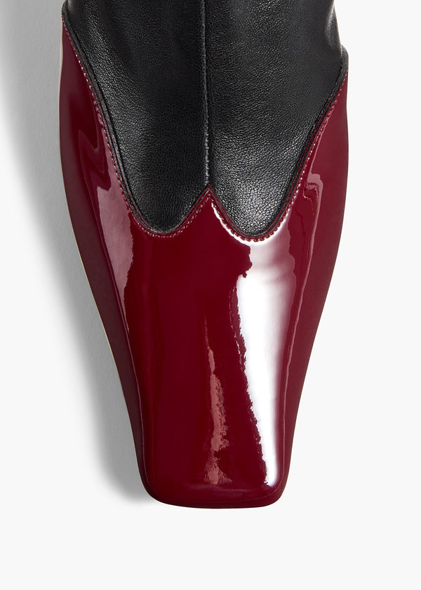 Khaite Nevada Stretch High Boot Black Leather With Oxblood Patent Leather