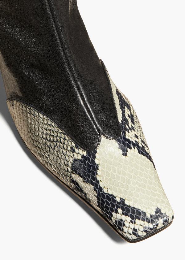 Khaite Nevada Stretch High Boot Black With Natural Python-Embossed Leather