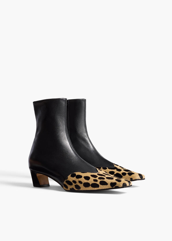 Khaite Nevada Stretch Low Boot Black Leather With Hyena Print Haircalf