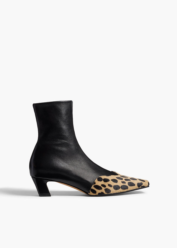 khaite Nevada Stretch Low Boot Black Leather with Hyena Print Haircalf