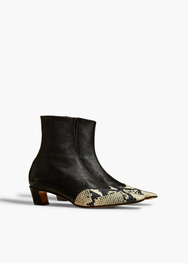 Khaite Nevada Stretch Low Boot Black With Natural Python-Embossed Leather