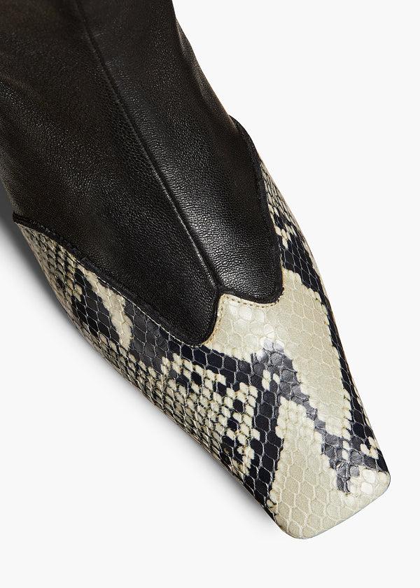 Khaite Nevada Stretch Low Boot Black With Natural Python-Embossed Leather