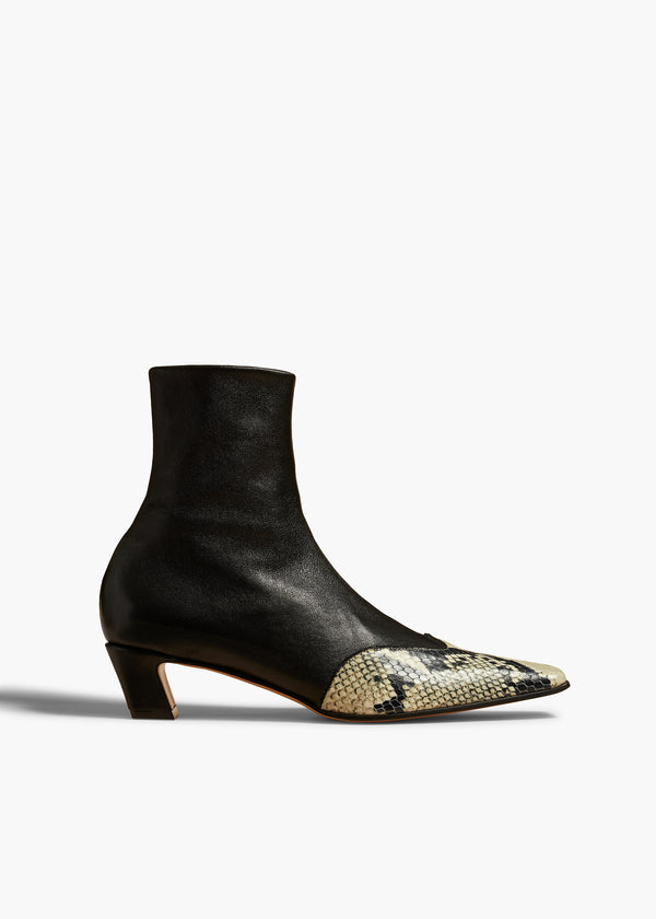 khaite Nevada Stretch Low Boot Black with Natural Python-Embossed Leather