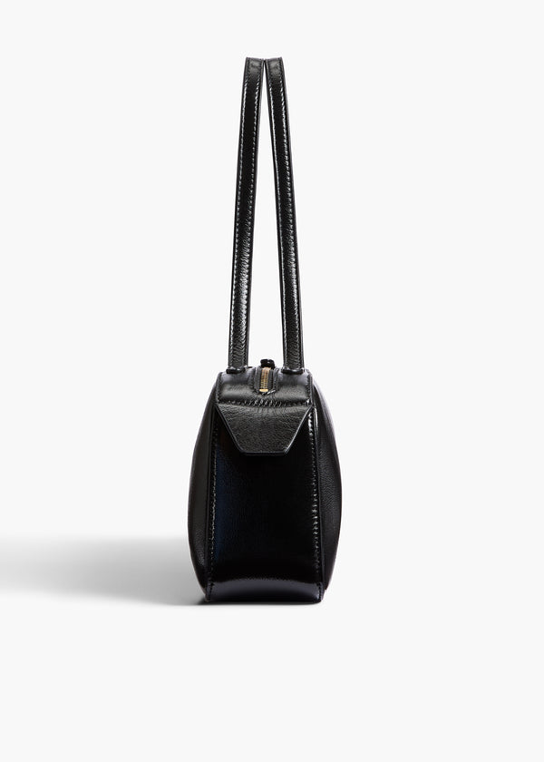 Khaite Simona Shoulder Bag Black Crackle Patent Leather