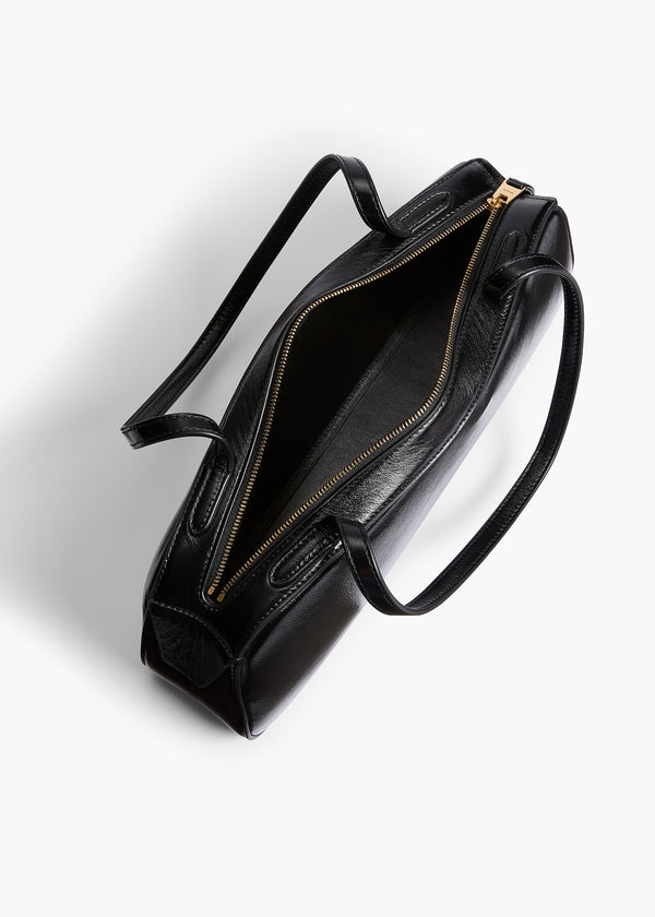 Khaite Simona Shoulder Bag Black Crackle Patent Leather