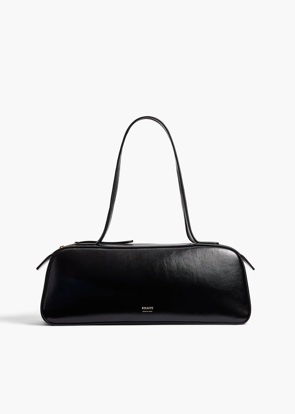 khaite Simona Shoulder Bag Black Crackle Patent Leather