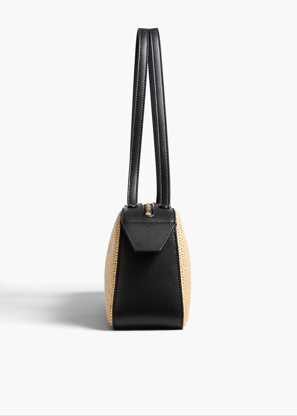 Khaite Simona Shoulder Bag Natural Raffia With Black Leather