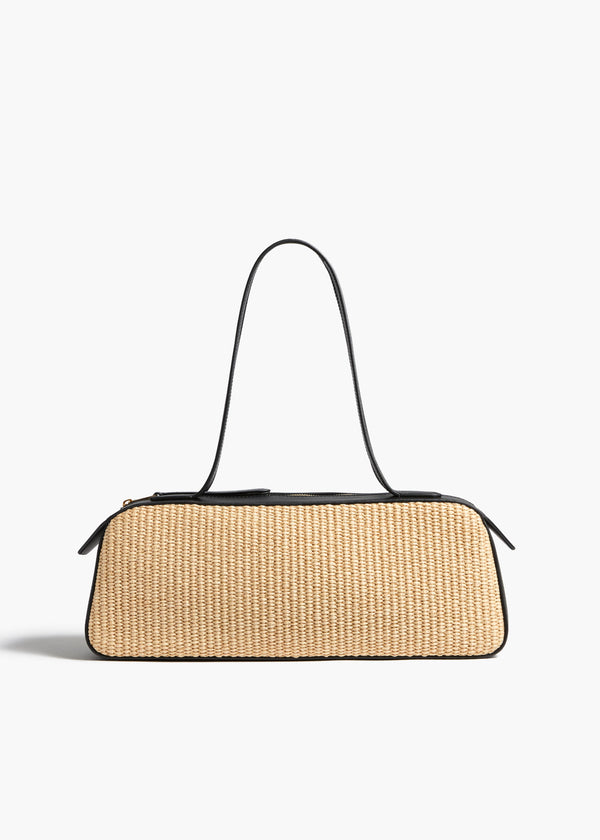 khaite Simona Shoulder Bag Natural Raffia with Black Leather
