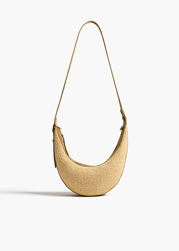 Khaite Small Augustina Crossbody Bag Wheat Suede And Natural Raffia