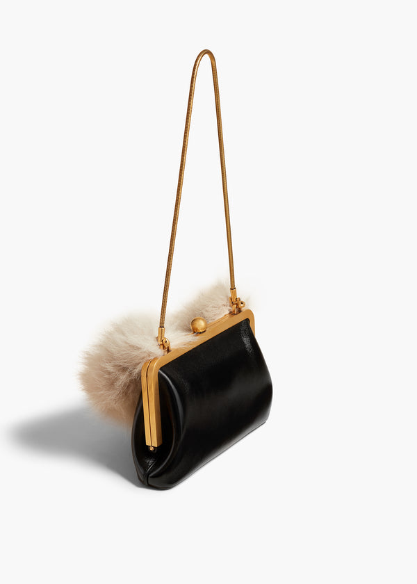 Khaite Small Lilith Evening Bag Black Crackle Patent Leather With Detachable Shearling Handle