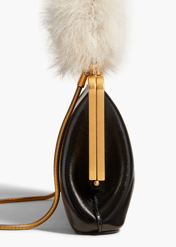 Khaite Small Lilith Evening Bag Black Crackle Patent Leather With Detachable Shearling Handle