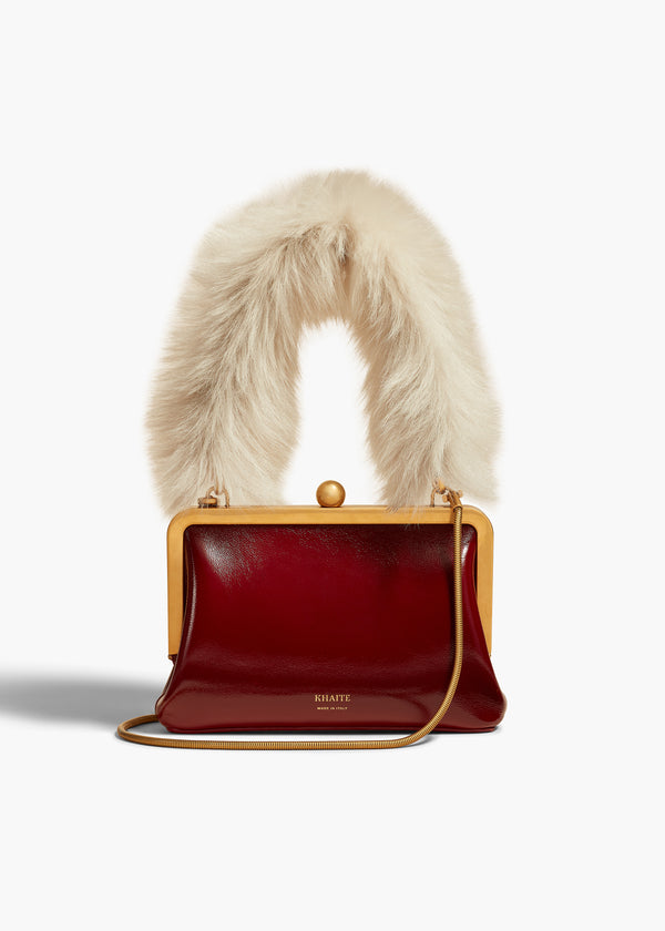khaite Small Lilith Evening Bag Oxblood Crackle Patent Leather with Shearling