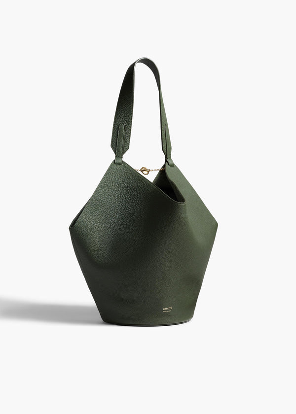 khaite Small Lotus Tote Bottle Green Pebbled Leather