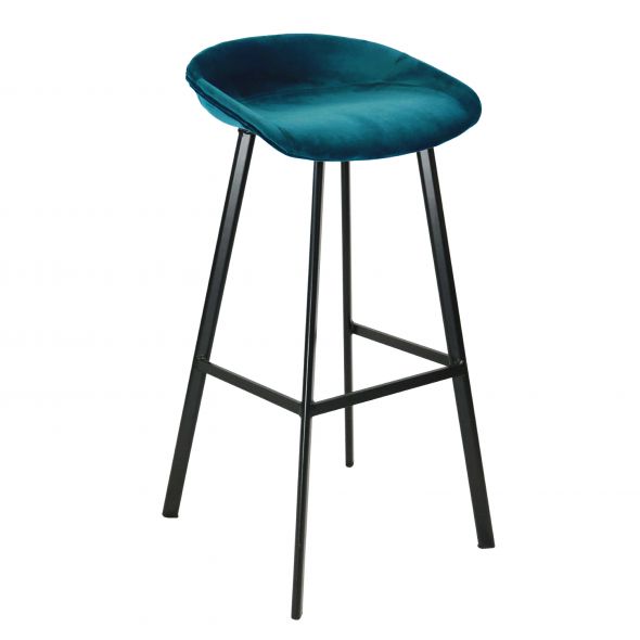 KICK FINN Bar Stool High - Velvet - Blue