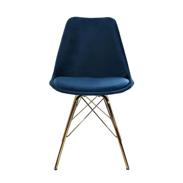 KICK Velvet Bucket Chair Dark Blue - Gold Frame - Dark Blue