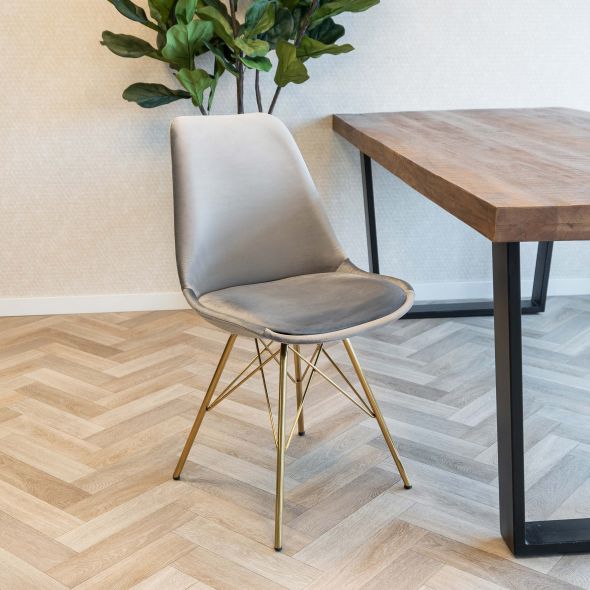 KICK Velvet Bucket Chair Grey - Gold Frame - Grey