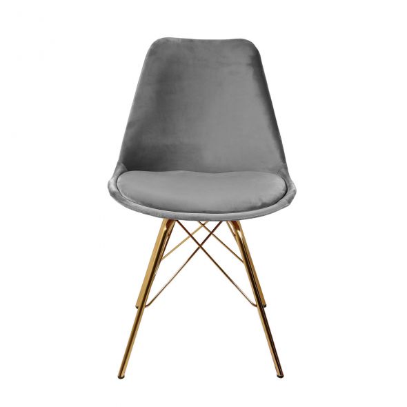 KICK Velvet Bucket Chair Grey - Gold Frame - Grey