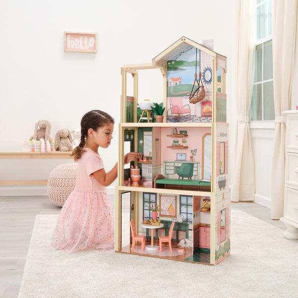 kidkraft Click & Play Fully Assembled Pop-Up Wooden Dollhouse