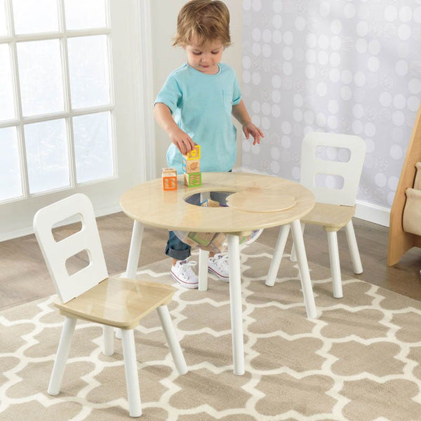 kidkraft Round Storage Table & 2 Chair Set - Natural & White