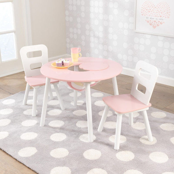 Kidkraft Round Storage Table & 2 Chair Set - Pink & White
