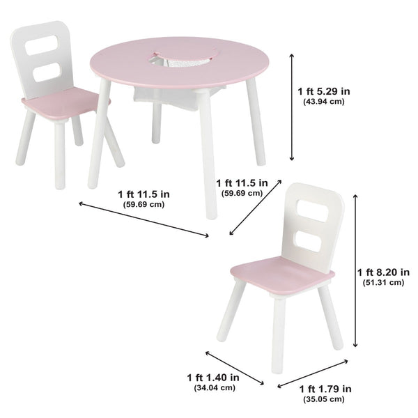 Kidkraft Round Storage Table & 2 Chair Set - Pink & White