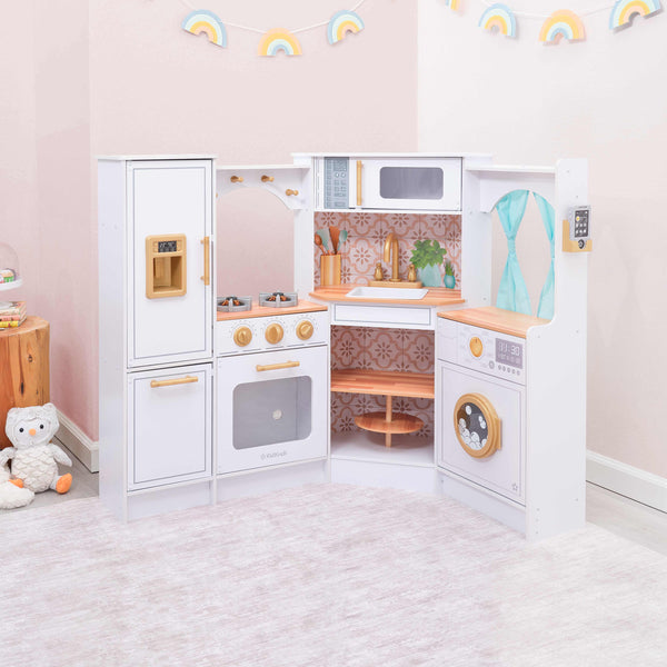 Kidkraft Ultimate Corner Wooden Play Kitchen With Lights & Sounds
