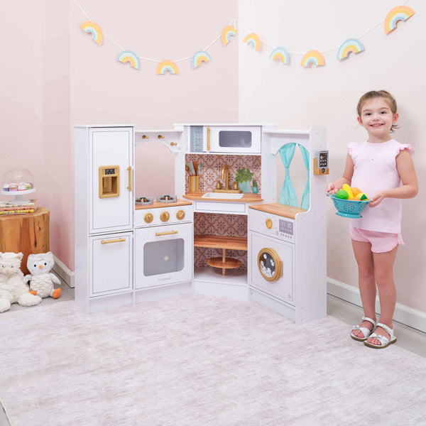 Kidkraft Ultimate Corner Wooden Play Kitchen With Lights & Sounds