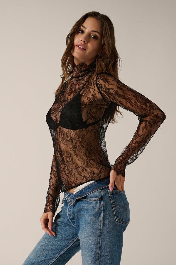 Kiki De Montparnasse All Over Lace Turtleneck Black