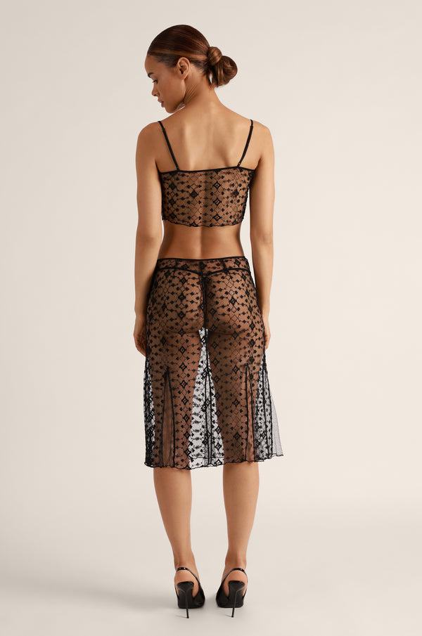 Kiki De Montparnasse Diamante Embroidery Slip Skirt Black