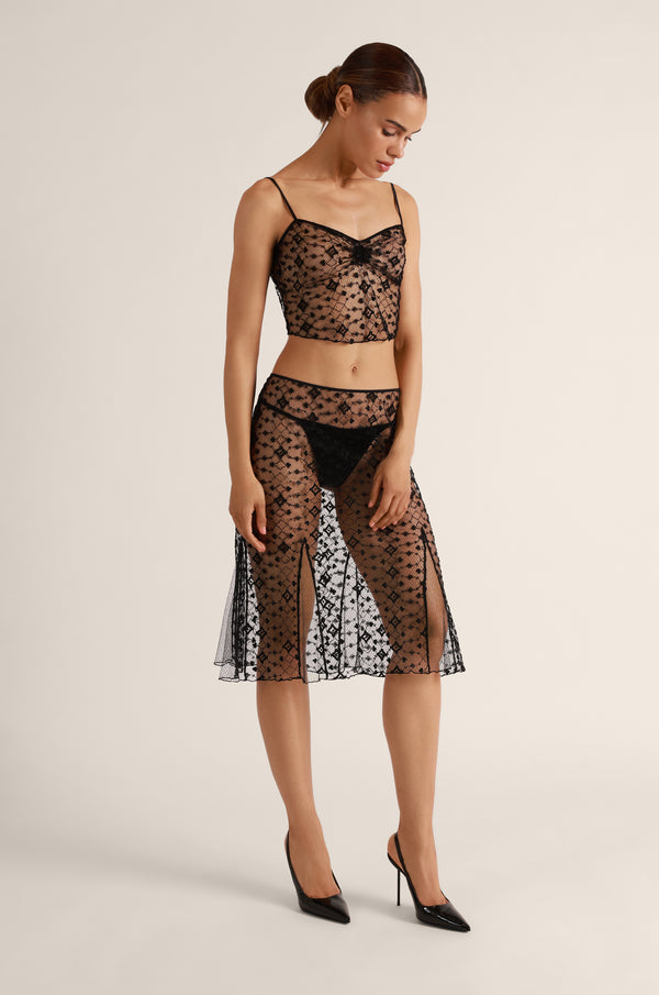 kiki de montparnasse diamante embroidery slip skirt black