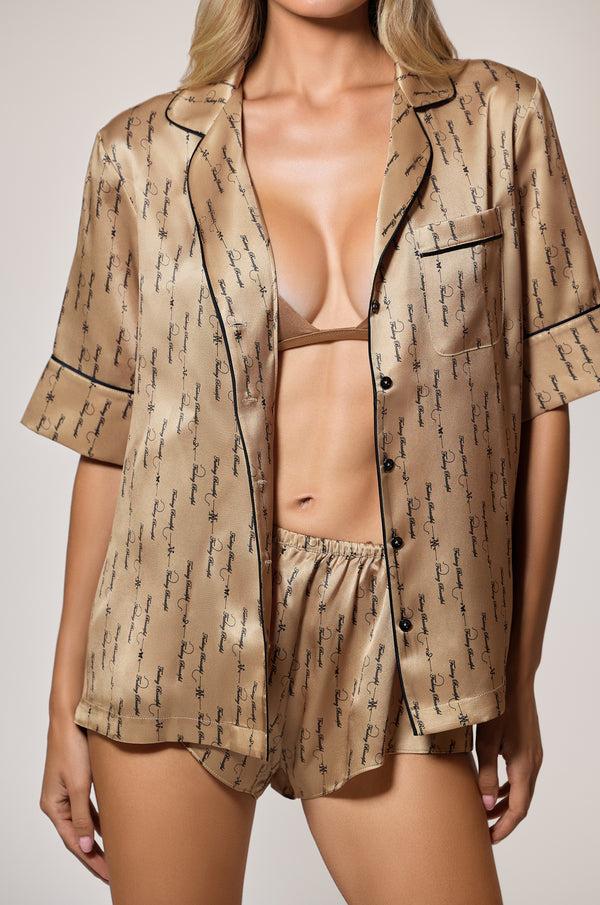 Kiki De Montparnasse Fucking Beautiful Silk Lounge Tap Short Sable / Black