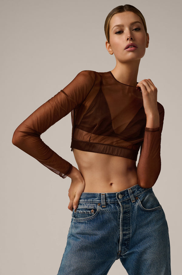 kiki de montparnasse illusion cropped long sleeve top mink