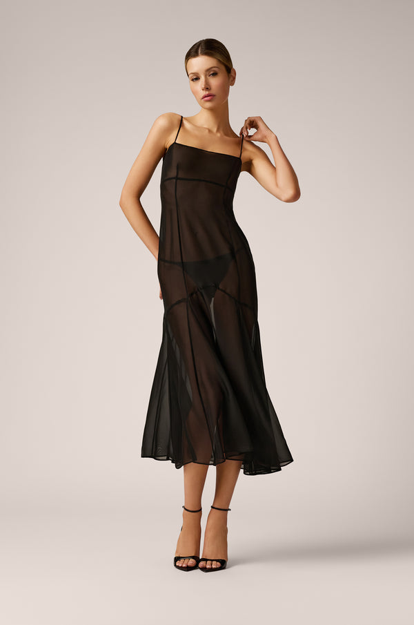 Kiki De Montparnasse Chiffon Midi Dress Black