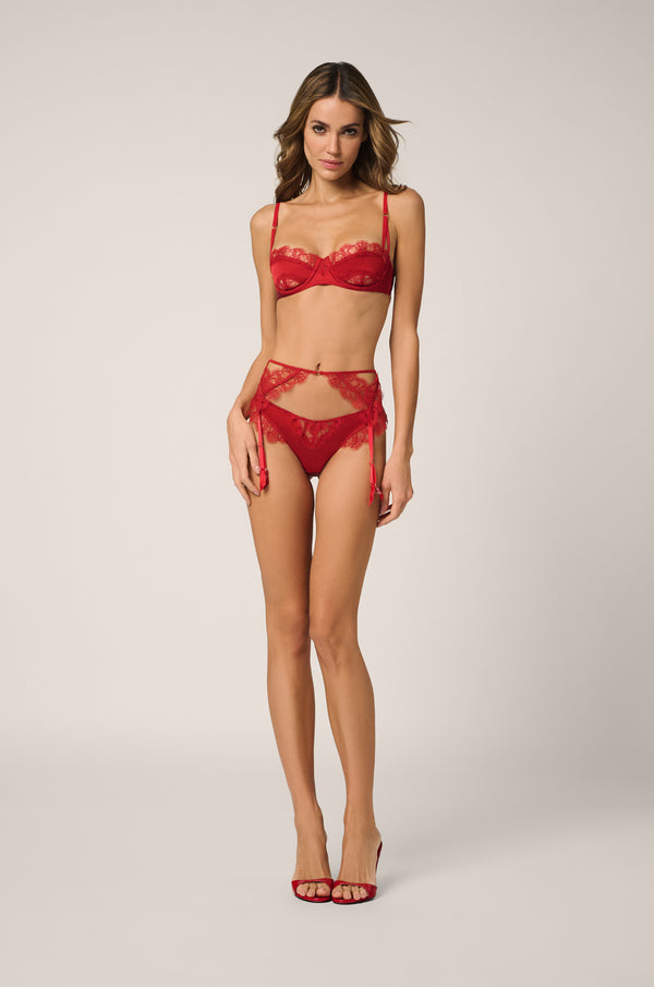 Kiki De Montparnasse Lace Inset Thong Red On Red