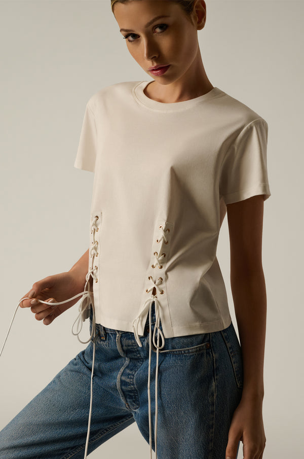 kiki de montparnasse lace-up t-shirt white