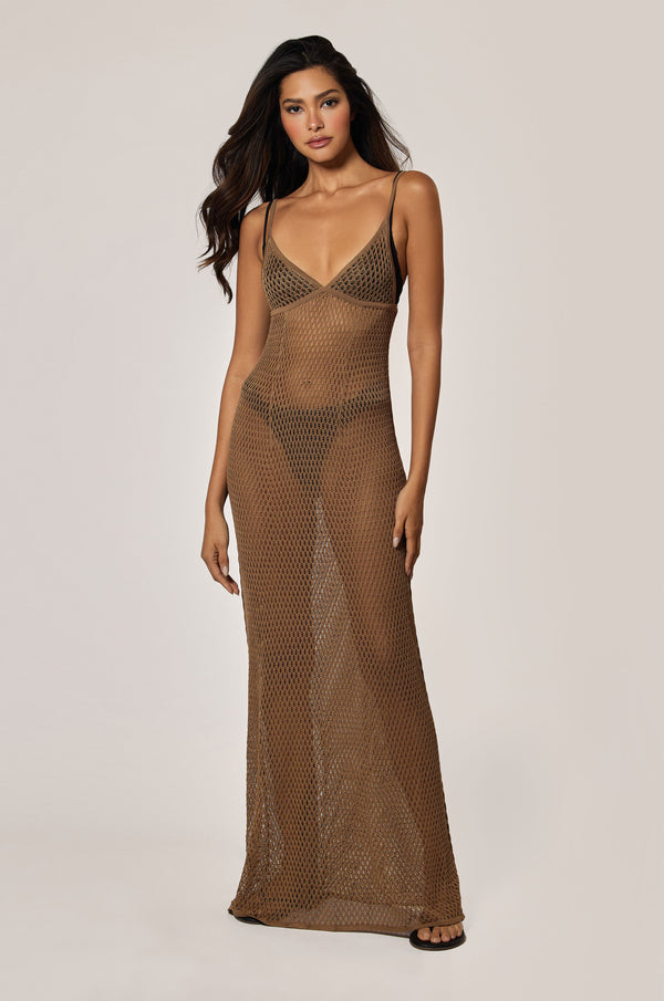 kiki de montparnasse silk crochet maxi dress sable