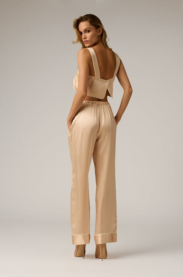 Kiki De Montparnasse Kiki Silk Lounge Bandeau Top Blush With Ivory Piping