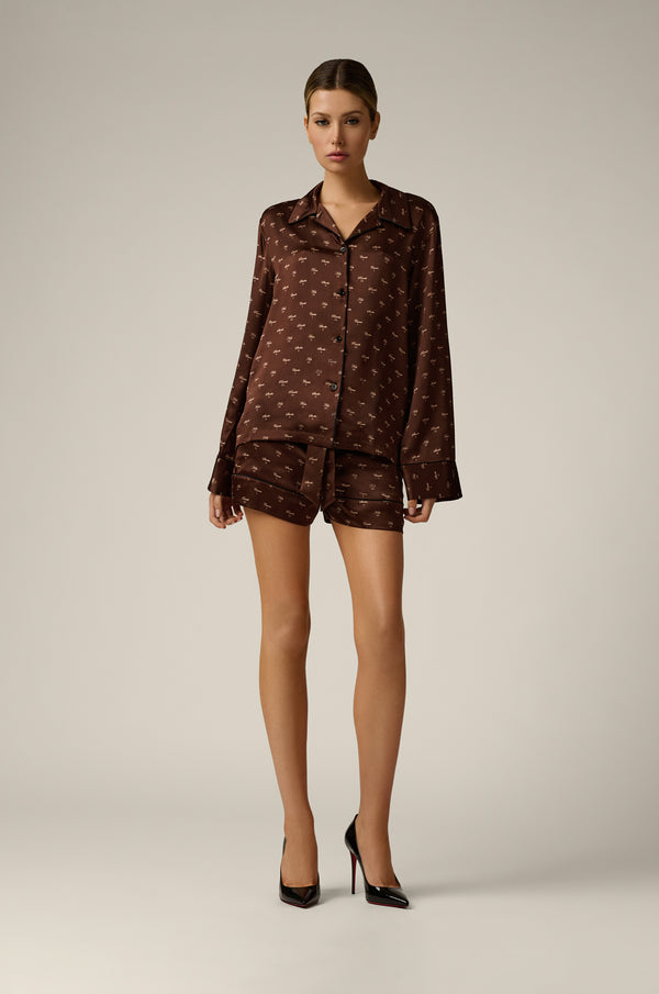 Kiki De Montparnasse Kiki Silk Lounge Tie Up Short Mink Print