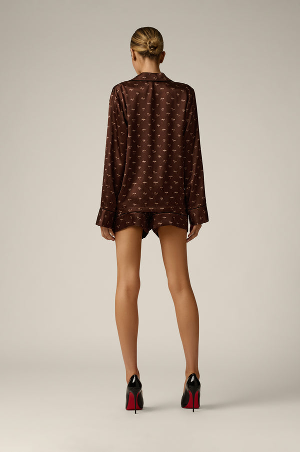 Kiki De Montparnasse Kiki Silk Lounge Tie Up Short Mink Print