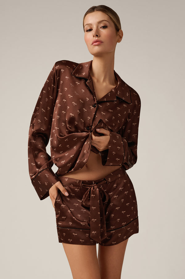 kiki de montparnasse kiki silk lounge tie up short mink print