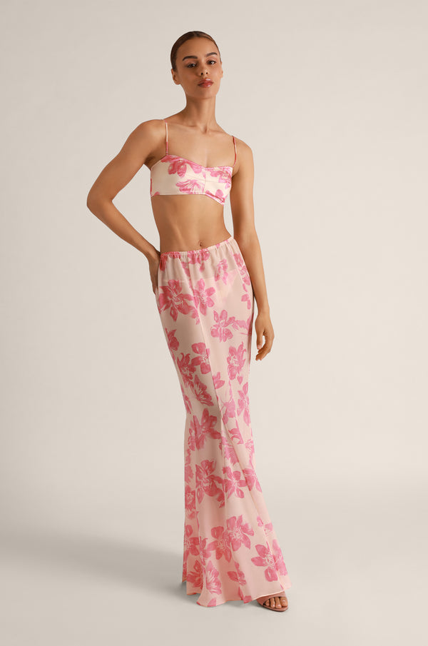 kiki de montparnasse papillon et orchidee maxi skirt rose/sucre