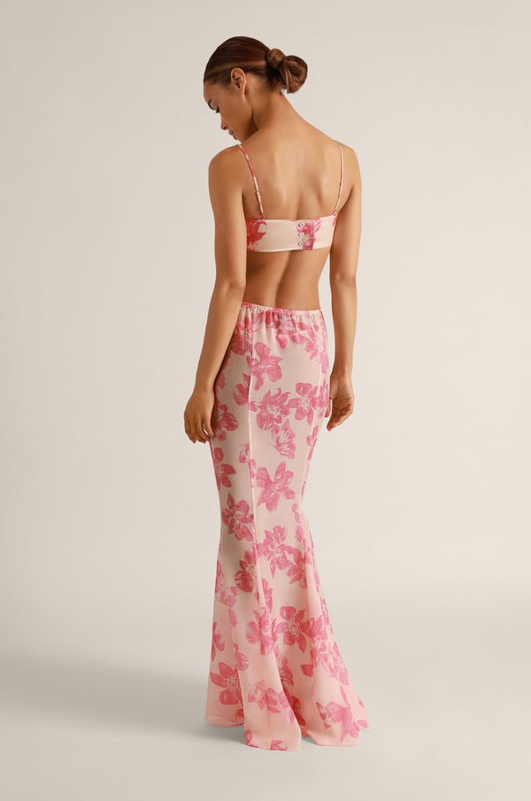Kiki De Montparnasse Papillon Et Orchidee Silk Lounge Bandeau Top Blush / Rose Print