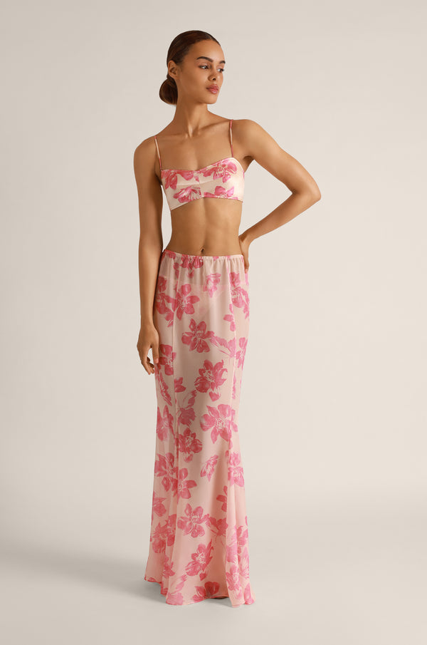 kiki de montparnasse papillon et orchidee silk lounge bandeau top blush / rose print