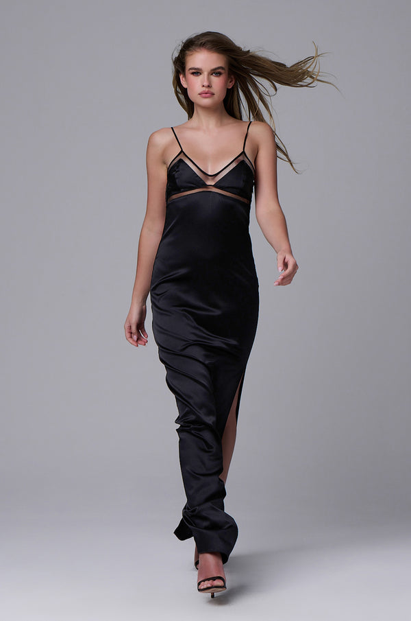 Kiki De Montparnasse Peep Show Maxi Slip Dress Black