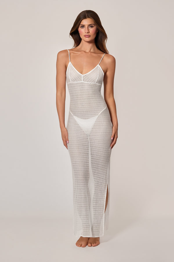 Kiki De Montparnasse Pointelle Striped Lace Maxi Dress Ivory