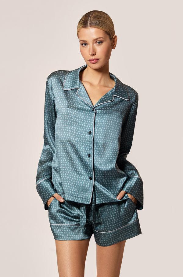 kiki de montparnasse silk lounge moi et toi long sleeve pj top tempete / sterling