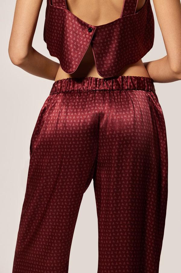 Kiki De Montparnasse Silk Lounge Moi Et Toi Tie Up Pajama Pant Brick Dust / Rose Fauvee